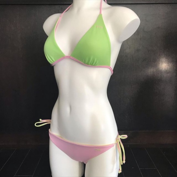 Guess lime & light pink solid reversible bikini - Picture 2 of 10